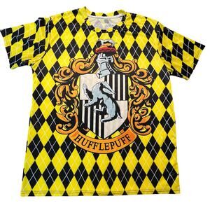 Harry Potter Hufflepuff Argyle Crest Graphic Shirt Yellow Black 2XL